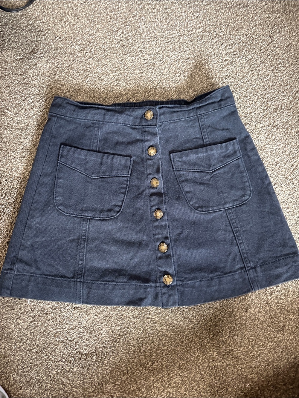 Rylee + Cru Navy Button-Front A-Line Skirt